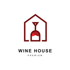 Wine house symbol logo template for bar or cafe logo with glass and house icon vector 