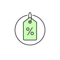 Discount tag icon. Illustration of price reduction label to inform the customer on selected promotion items. Symbolizes the cutting price of product provide in the store as a good bargain for customer