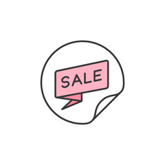 Sale banner icon. Illustration of sign of price reduction on selected items in the store. Graphic resource of sale label in pink color and round sticker.