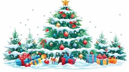 Obraz premium Christmas Tree with Presents and Snow.