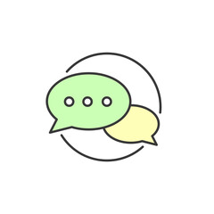 Chat bubble icon. Illustration of conversation bubbles in green and yellow color with circle background. Symbol of communication between people. Symbol of messaging balloon.