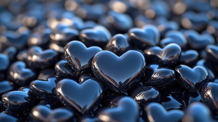 Fototapeta premium Heap of small black hearts, representing love and Valentine's Day. 3D rendering.