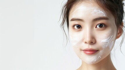 Closeup of a Young Woman Applying Facial Cream.
