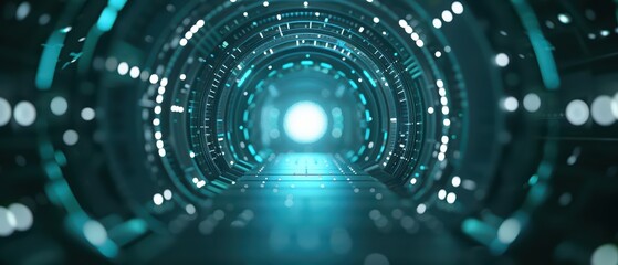 Obraz premium A mystical portal that connects business leaders to a dimension of infinite technological resources and innovations, high tech, with copy space