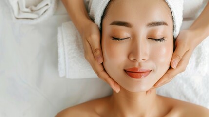 Woman receiving a facial massage.
