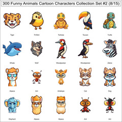 Obraz premium Cute Animals Cartoon Characters Bundle Collection Set of 300 Animals Part 8