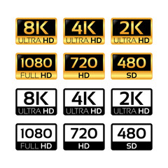 Video and TV Size Resolution Icons. Ultra Hd Labels. Vector template