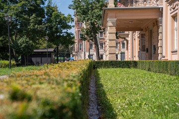 Ogród przed starym budynkiem w Krakowie © Jakub