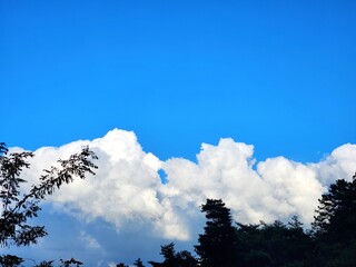 Blue sky with fluffy white clouds. summer sky. Cumulus clouds. Korea