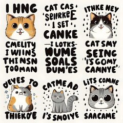 Cute Cats with Funny Misspelled Words and Rain Drops