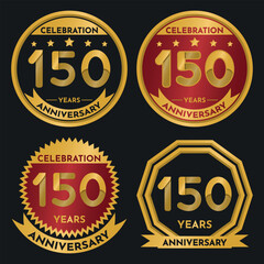Fototapeta premium Celebration 150 Year Anniversary - Gold Seals, 4 Variations, Ruby and Transparent Seals.