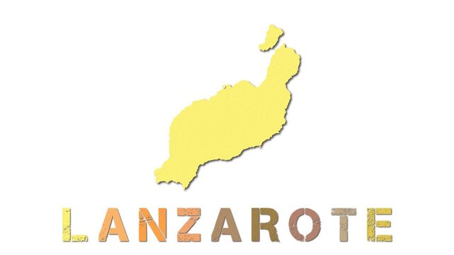 Lanzarote map with paper regions. Animated island map growing from regions and title letters falling down. Creative 4k animation.