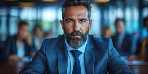 Obraz premium A determined executive prepares for a crucial meeting in a contemporary office