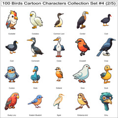 Fototapeta premium Cute Birds Cartoon Characters Bundle Collection Set of 100 Birds Part 2