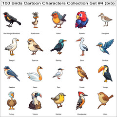 Obraz premium Cute Birds Cartoon Characters Bundle Collection Set of 100 Birds Part 5