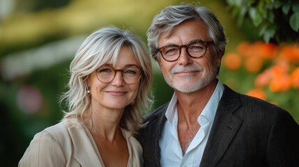 A couple enjoys a joyful moment together surrounded by colorful flowers