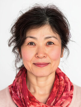 Biometrisches Passfoto einer Japanerin auf wei&szlig;em Hintergrund