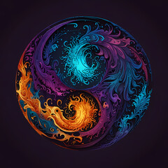 yin, yang, illustration, fractal, design, art, pattern, light, heart, space, color, black, love, circle, spiral, vortex, energy, blue, sun, red, swirl, texture, symbol, vector, wallpaper, backdrop, wa