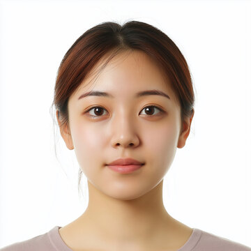 Biometrisches Passfoto einer Japanerin auf wei&szlig;em Hintergrund