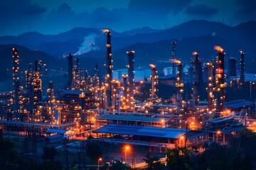 Obraz premium Illuminated Industrial Landscape at Dusk