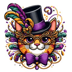 Festive Cat in Top Hat and Mask