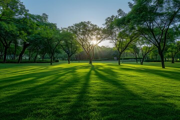 Fototapeta premium Serene Sunrise in a Lush Green Park