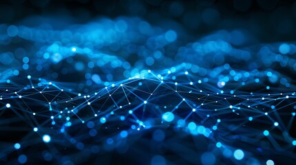 Abstract technology network featuring glowing nodes and lines. A modern and sophisticated background for banners, posters, and social media.