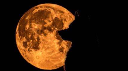 Silhouette of Wolf Against Orange Full Moon