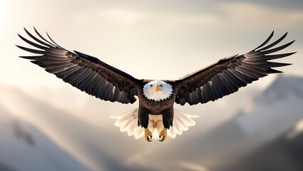 Obraz premium A majestic bald eagle soaring majestically through the air. evoking a sense of freedom and adventure.