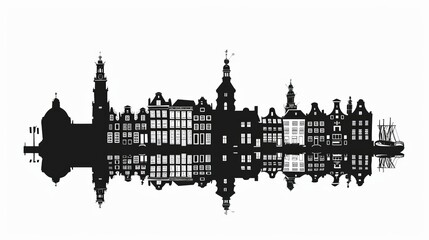 Fototapeta premium Monochrome silhouette of the Amsterdam skyline. Vector illustration.