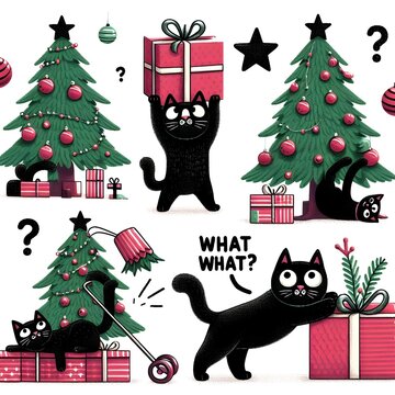 Four Cats and Christmas Trees