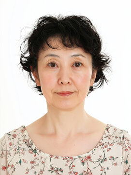 Biometrisches Passfoto einer Japanerin auf wei&szlig;em Hintergrund