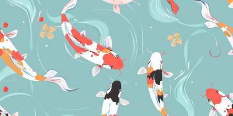 Colorful Koi Fish Swimming in Abstract Pattern