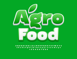 Vector eco concept Agro Food. Bright White and Green Font. Stylish Alphabet Letters and Numbers set.