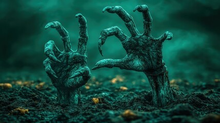 Creepy Hands Emerging from Dark Earth