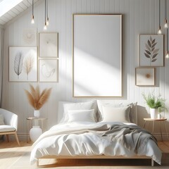 Minimalist Bedroom Interior Design with Blank Canvas and Natural Elements