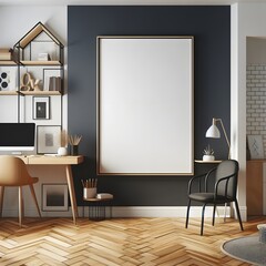 Modern Home Office with Blank Canvas and Stylish Furniture