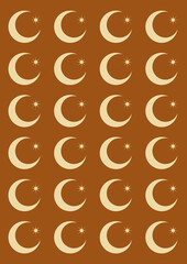 Aesthetic drawing of mystic moon poster. Brown boho minimalist printable wall art. Celestial card