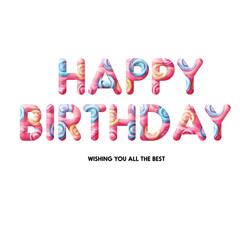 Happy Birthday text with candy pattern greeting card.