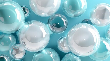 A Mesmerizing Array of Transparent Bubbles on a Soft Blue Background
