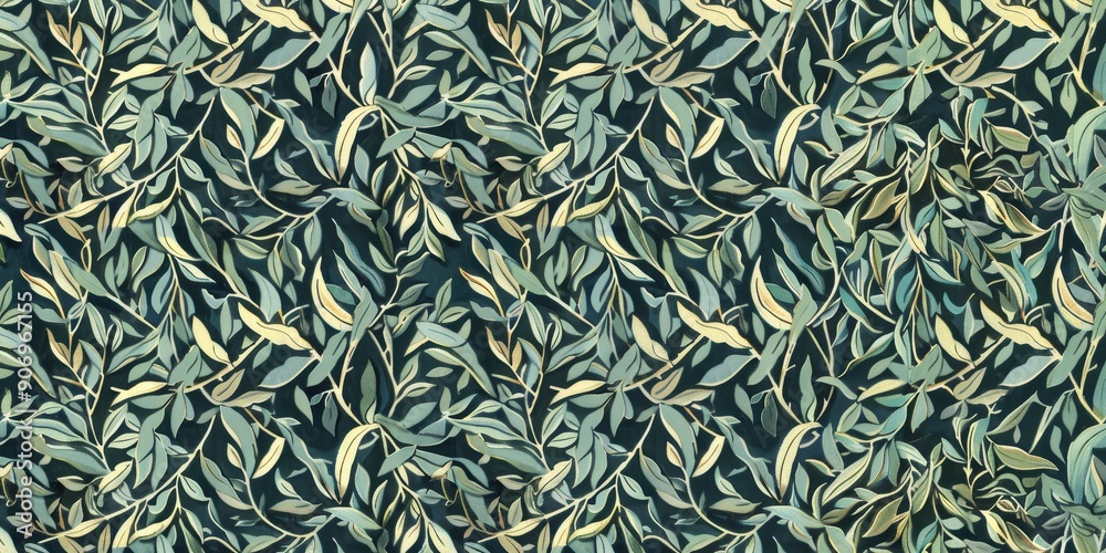 Canvas Prints Pattern of Green Leaves on Dark Background