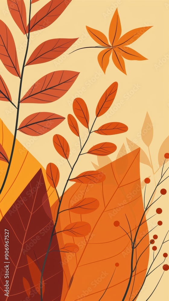 Wall mural Autumn Leaves in Warm Tones and Soft Background