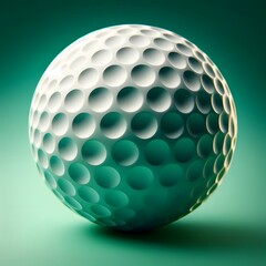 Close up view of golf ball on green background 
