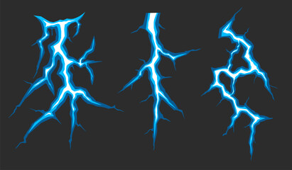 Set of effect lightning, lighting and thunderstorm vector illustration © Irnan