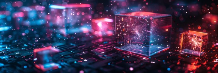 Fototapeta premium The Future of Connection: Digital Cubes in the Metaverse Representing Advanced Technological Networking and Virtual Integration