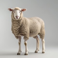Obraz premium Medium shot of a sheep, isolated on a light solid pastel white background 