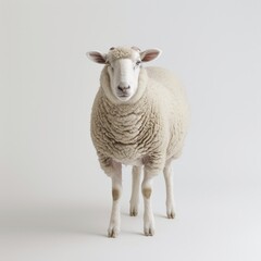 Fototapeta premium Medium shot of a sheep, isolated on a light solid pastel white background 