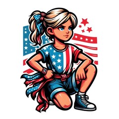 Patriotic Girl in American Flag Outfit