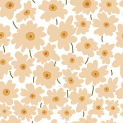 seamless floral pattern with big daisies on white background, vector illustration.