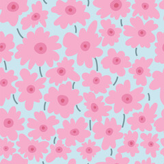 Seamless pattern with pink flowers. Abstract vector texture for textile, fabric, wrapping paper.	